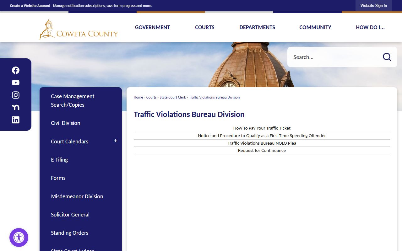Coweta County traffic court records Traffic Violations Bureau page