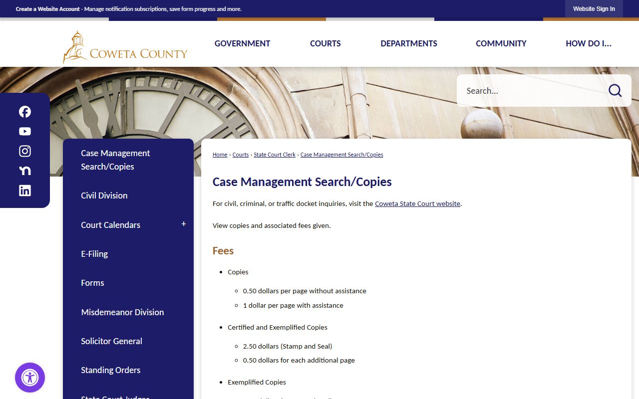 Coweta County court records State Court copy fee page