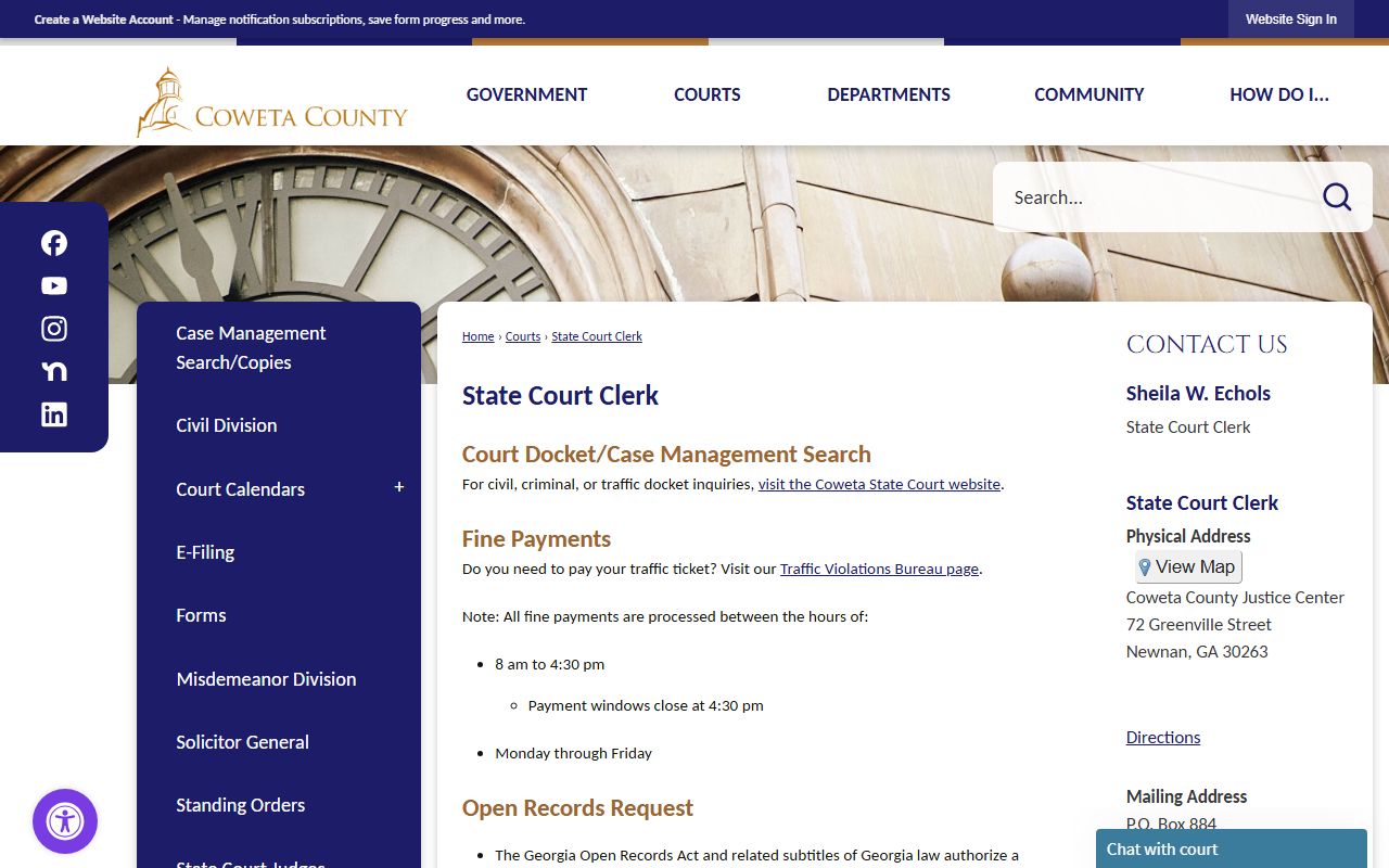 Coweta County court records State Court Clerk page
