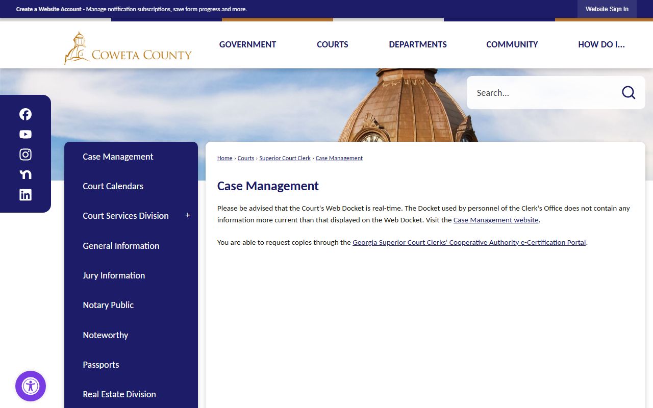 Coweta County Clerk of Superior Court case management page