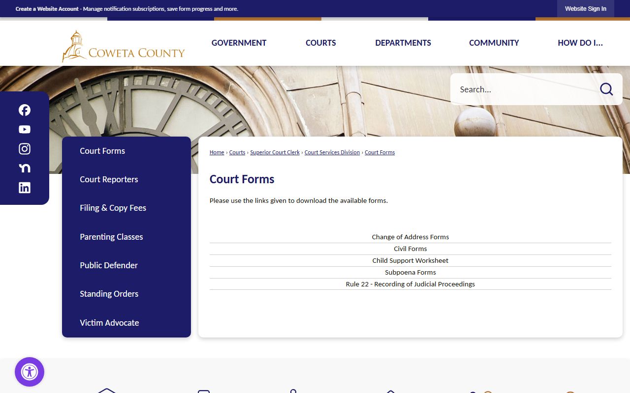 Coweta County Clerk of Superior Court forms page