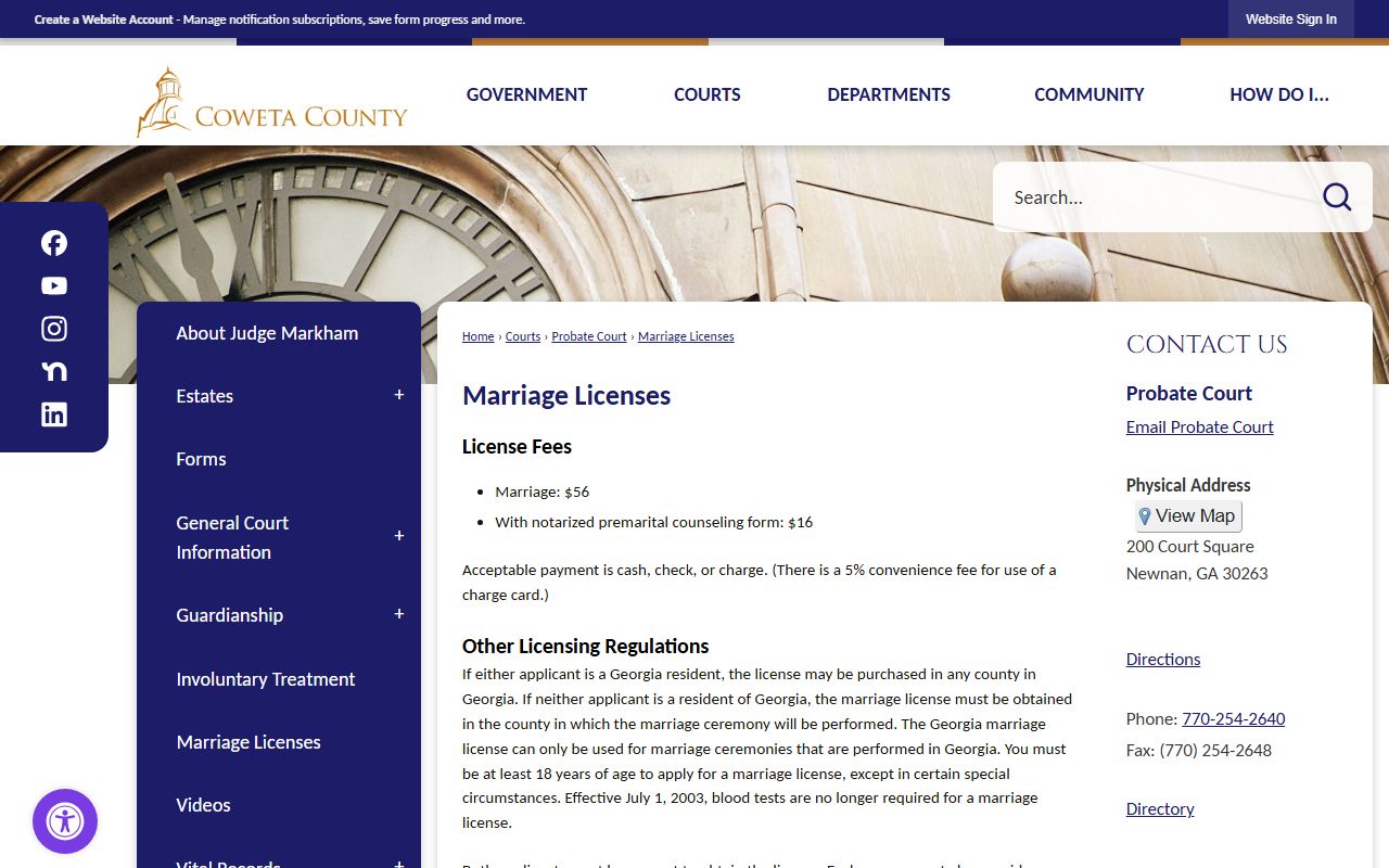 Coweta County marriage records marriage license page
