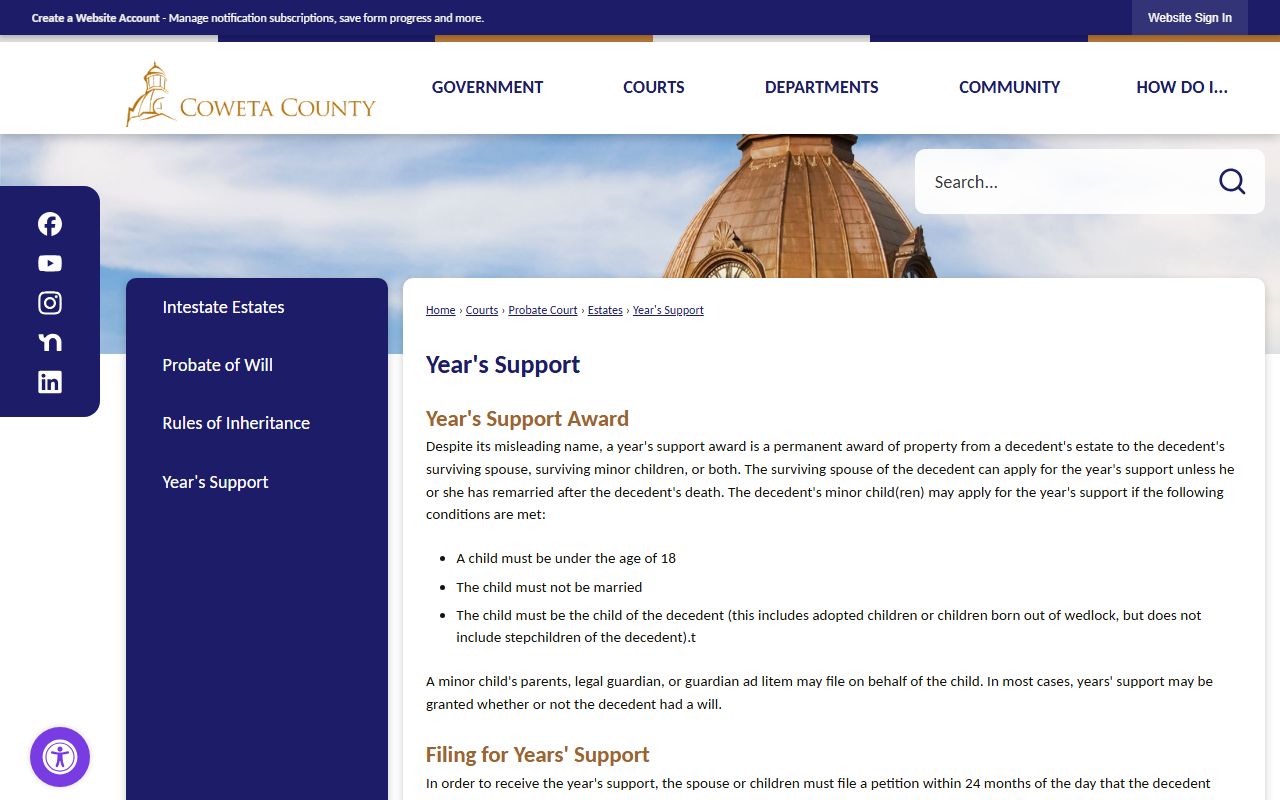 Coweta County probate records year's support page