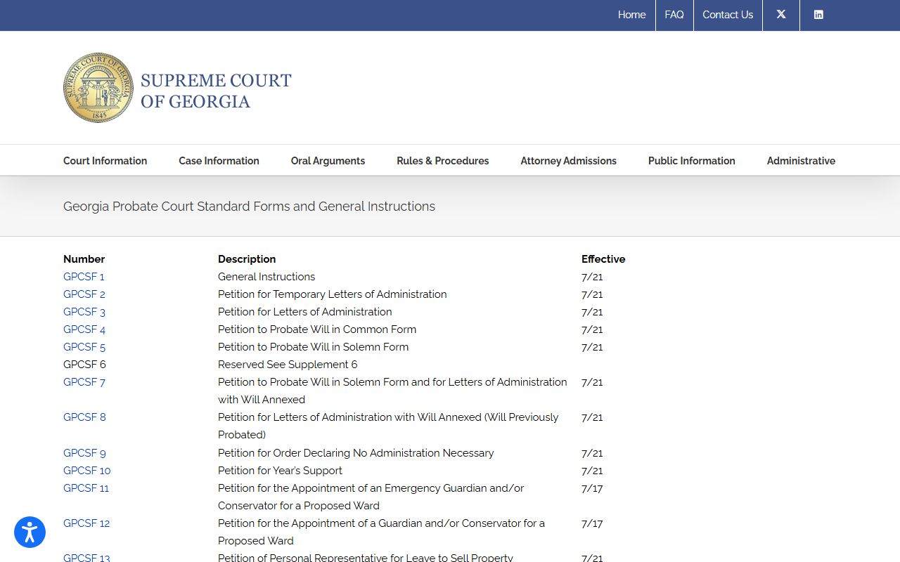 Coweta County probate records Georgia probate standard forms