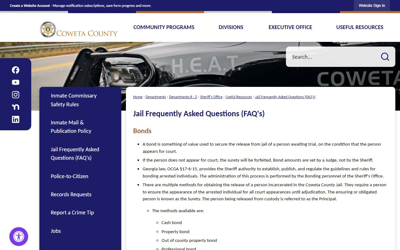 Coweta County arrest records jail FAQ and bond information