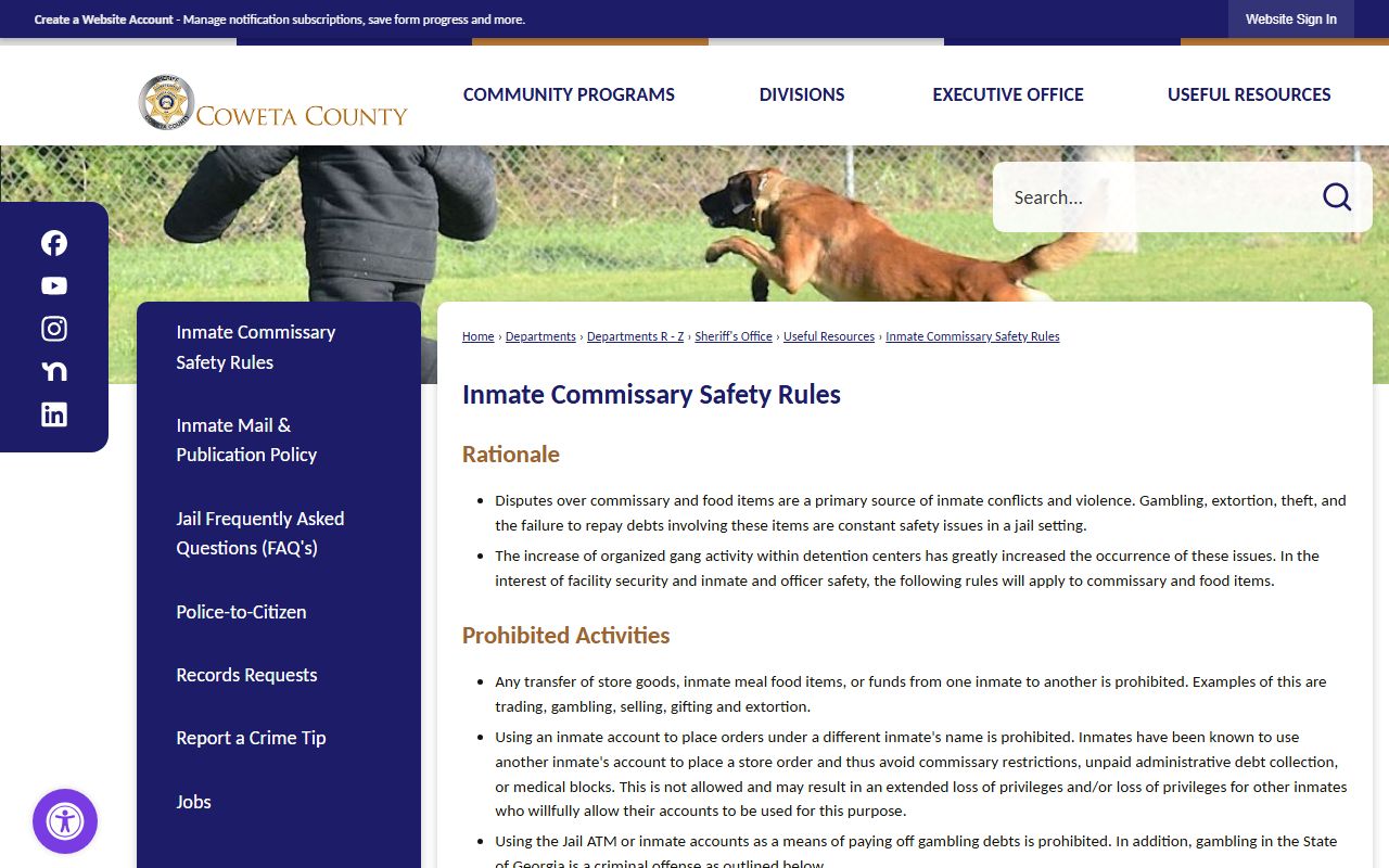 Coweta County arrest records commissary and custody rules