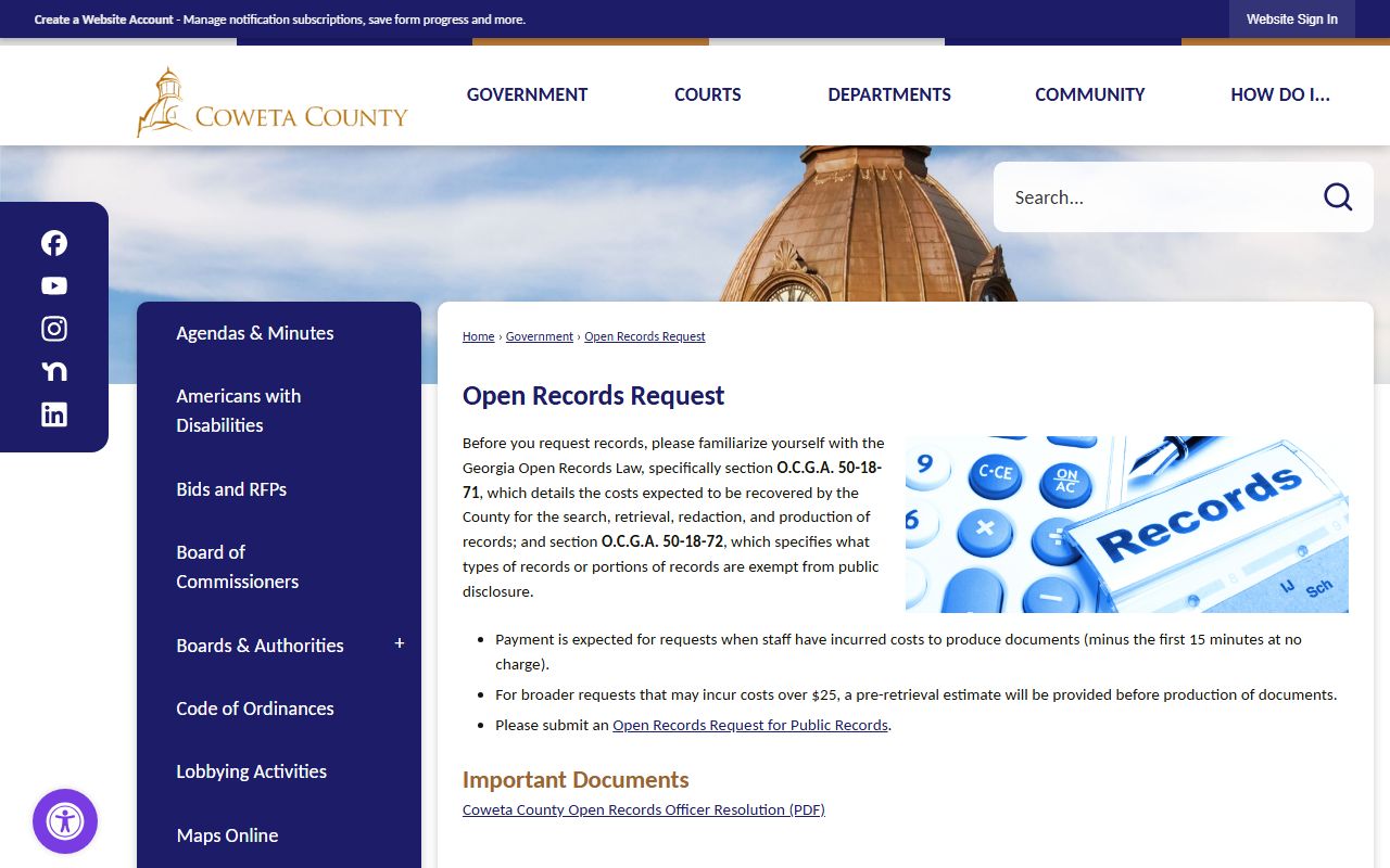 Coweta County inmate records open records request page